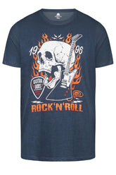 Men's Plus Size Royal Blue Crazy Rock Skull Print Round Neck Short Sleeve Tee